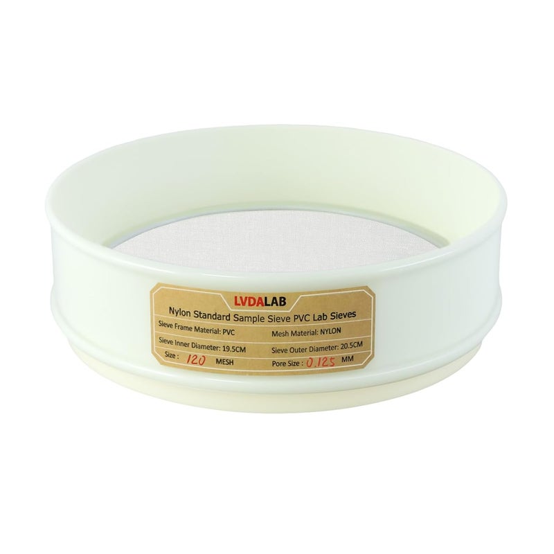 LVDALAB PVC Nylon Lab Sieve 120 Mesh(0.125mm), 7.9Inch(20cm) Diameter Sample Sifter Strainer for Industrial Lab Home - Image 1